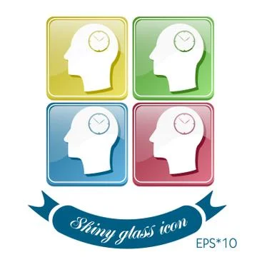 Vector icon head think silhoutte vector man and his mind about clock, icon wa Stock Illustration