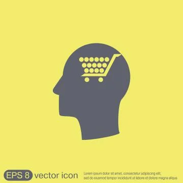 Vector Icon head think silhoutte vector man and his mind about cart online st Stock Illustration