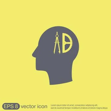 Vector Icon head think silhoutte vector man and his mind about the compass an Stock Illustration