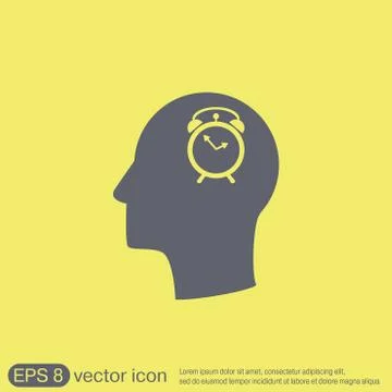 Vector Icon head think silhoutte vector man and his mind about alarm clock si Stock Illustration