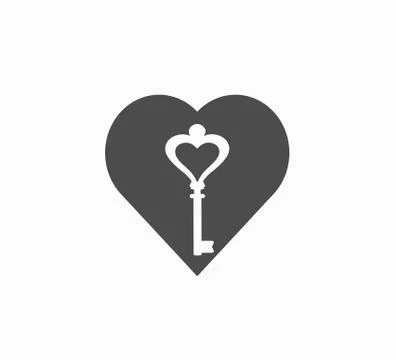 Vector icon heart and key close-up. Vector gray heart icon with beautiful vin Stock Illustration