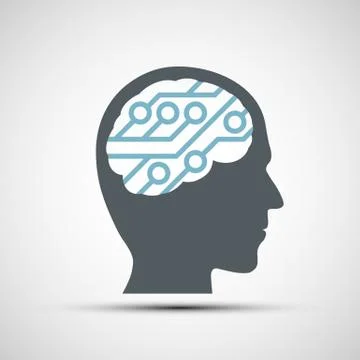 Vector icon of human head with a computer chip Stock Illustration