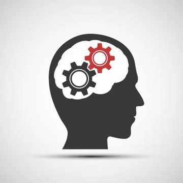 Vector icon of human head with mechanical gears Stock Illustration
