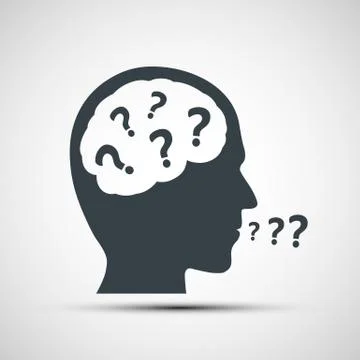 Vector icon of human head with question marks Stock-Illustration