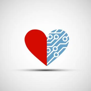 Vector icon of human heart and circuits Stock Illustration