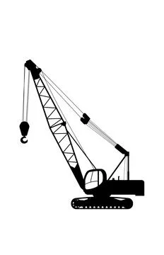 Vector icon of hydraulic crawler mobile crane. Signs. Stock Illustration