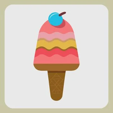 Vector icon of ice cream in waffle cone with cherry on top Stock Illustration