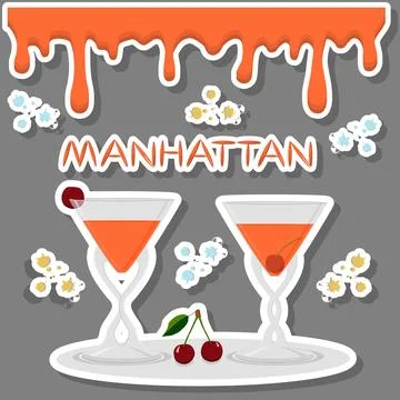 Vector icon illustration logo for alcohol cocktails manhattan from red berr.. Stock Illustration