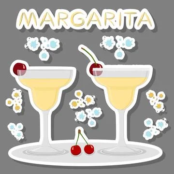 Vector icon illustration logo for alcohol cocktails margarita from berry cher Stock Illustration