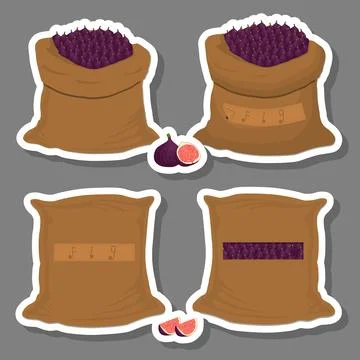 Vector icon illustration logo for bags filled with fruit purple fig Stock Illustration