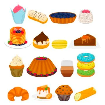 Vector icon illustration logo for big set sweet desserts 스톡 일러스트