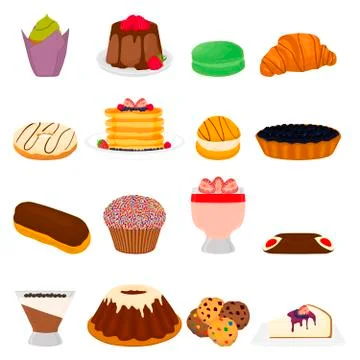 Vector icon illustration logo for big set sweet desserts 스톡 일러스트