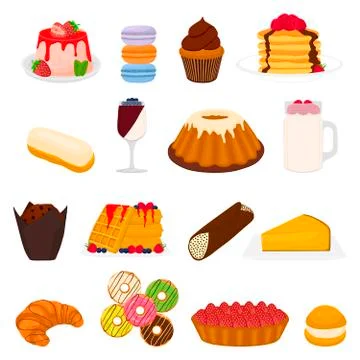 Vector icon illustration logo for big set sweet desserts 스톡 일러스트