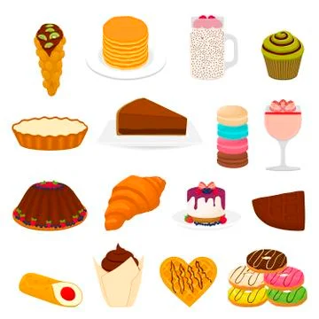 Vector icon illustration logo for big set sweet desserts 스톡 일러스트