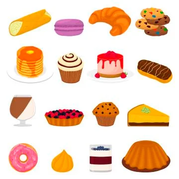 Vector icon illustration logo for big set sweet desserts 스톡 일러스트