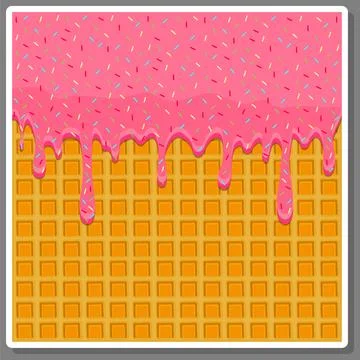 Vector icon illustration logo for dripping pink glaze on sweet waffles. Stock Illustration