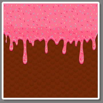 Vector icon illustration logo for dripping pink glaze on sweet waffles. Stock Illustration