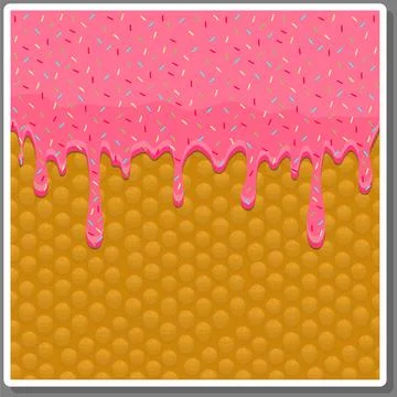 Vector icon illustration logo for dripping pink glaze on sweet waffles. Stock Illustration