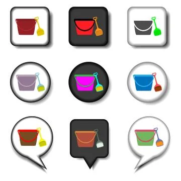 Vector icon illustration logo for set symbols bucket and spade for sand Stock Illustration