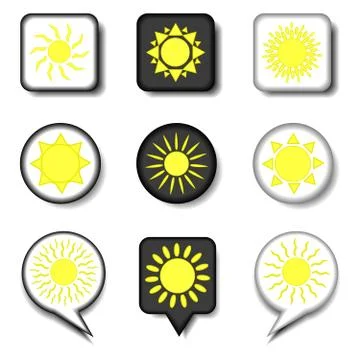 Vector icon illustration logo for set symbols hot yellow sunny sun with rays 스톡 일러스트