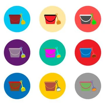 Vector icon illustration logo for set symbols bucket and spade for sand Stock Illustration