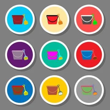 Vector icon illustration logo for set symbols bucket and spade for sand Stock Illustration
