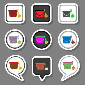 Vector icon illustration logo for set symbols bucket and spade for sand Stock Illustration