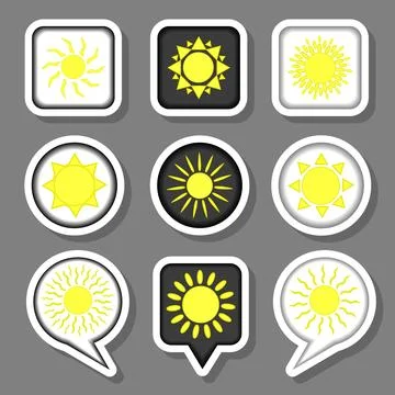 Vector icon illustration logo for set symbols hot yellow sunny sun with rays Ilustração Stock