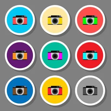 Vector icon illustration logo for set symbols camera with lenses for photo Stock Illustration