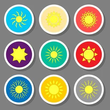 Vector icon illustration logo for set symbols hot yellow sunny sun with rays Stock Illustration