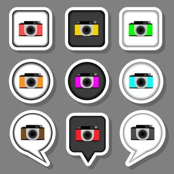 Vector icon illustration logo for set symbols camera with lenses for photo Stock Illustration