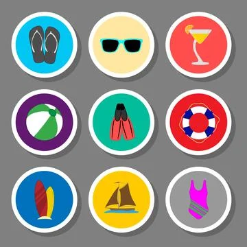 Vector icon illustration logo for set symbols on flat colored buttons Stock Illustration