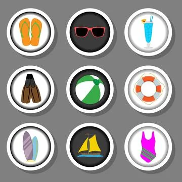 Vector icon illustration logo for set symbols on flat colored buttons Stock Illustration