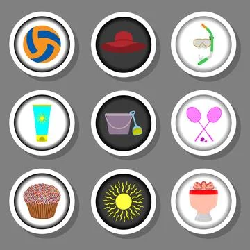 Vector icon illustration logo for set symbols on flat colored buttons Stock Illustration