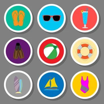 Vector icon illustration logo for set symbols on flat colored buttons Stock Illustration