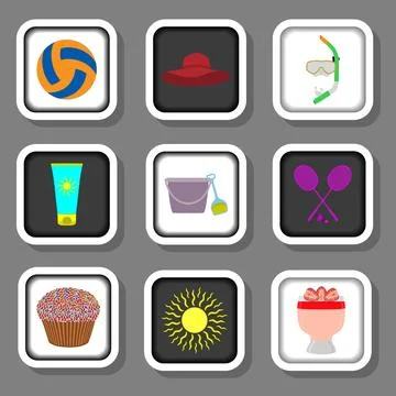 Vector icon illustration logo for set symbols on flat colored buttons Stock Illustration