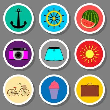 Vector icon illustration logo for set symbols on flat colored buttons Stock Illustration