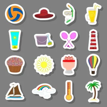 Vector icon illustration logo for set symbols on flat colored buttons Stock Illustration