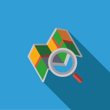 Vector icon illustration with map and magnifying glass in flat design style Stock Illustration