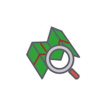 Vector icon illustration with map and magnifying glass in outline style Stock Illustration