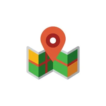 Vector icon illustration with map and geo  in material design style Stock Illustration