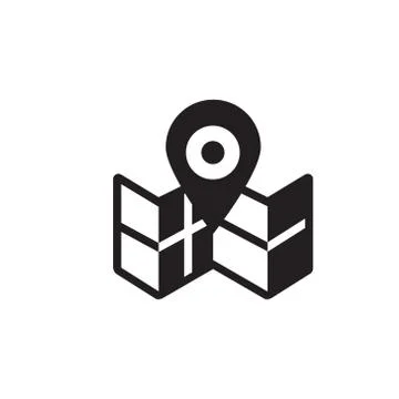 Vector icon illustration with map and geo  in black color Illustrazione stock