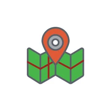 Vector icon illustration with map and geo  in outline style Stock Illustration
