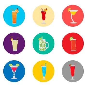 Vector icon illustration for set symbols summer cocktail with straw Illustrazione stock