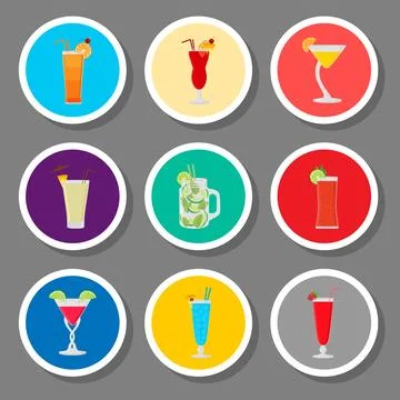 Vector icon illustration for set symbols summer cocktail with straw Stock Illustration
