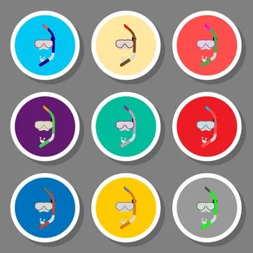 Vector icon illustration for set symbols mask to diving, sea swimming Stock Illustration