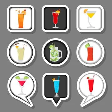 Vector icon illustration for set symbols summer cocktail with straw Stock Illustration