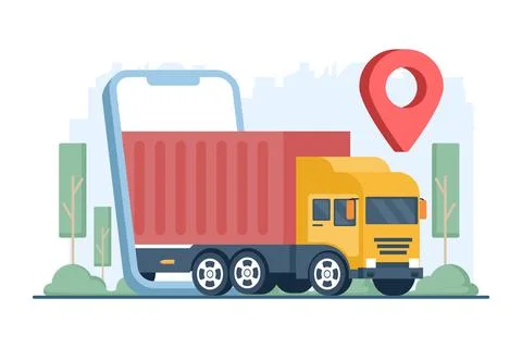Vector icon illustration of smartphone logistics app for container services Stock Illustration