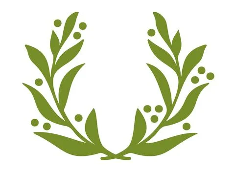 Vector icon of laurel wreath. Retro emblem of green laurel wreath. Illustration
