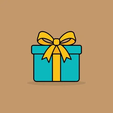 Vector icon of light blue gift box yellow ribbon brown background, simple s.. Stockillustratie